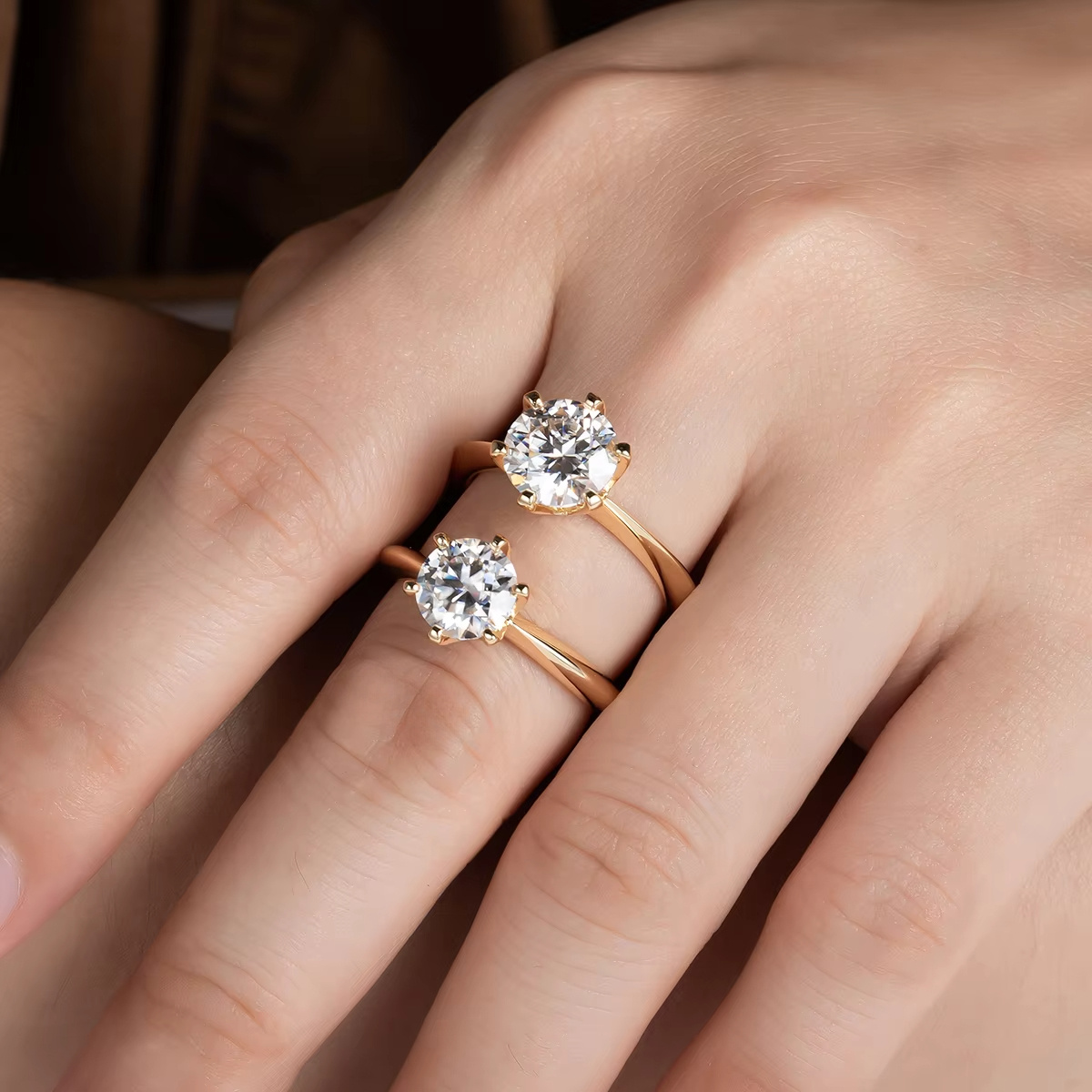 Women's Stylish White Synthetic Moissanite Golden Ring in 925 Silver
